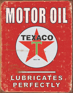 New Texaco Motor Oil Lubricates Perfectly Red & White Vintage Metal Tin Sign 1444