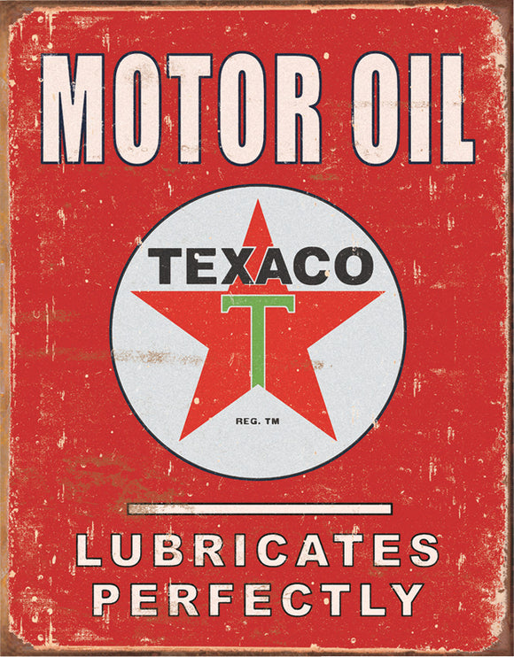 New Texaco Motor Oil Lubricates Perfectly Red & White Vintage Metal Tin Sign 1444