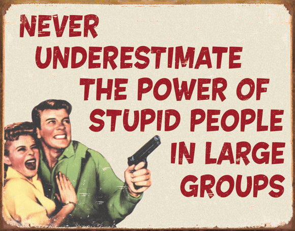 Never Underestimate the Power of Stupid People in Large Groups Man Cave Vintage Metal Tin Sign 1553