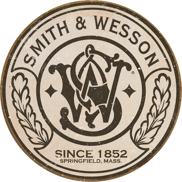Smith & Wesson Since 1852 Logo Round Circle Man Cave Metal Tin Sign 1608
