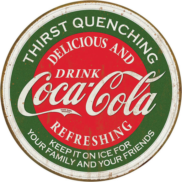 Coca Cola Delicious & Refreshing Advertisement Circle Round Vintage Metal Tin Sign 1659