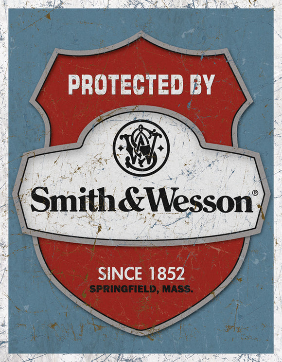 Smith & Wesson Since 1852 Protected By S&W Vintage Man Cave Metal Tin Sign 1682