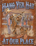 Hang Yer Hat At Our Place Vintage Man Cave Western Metal Tin Sign 1703