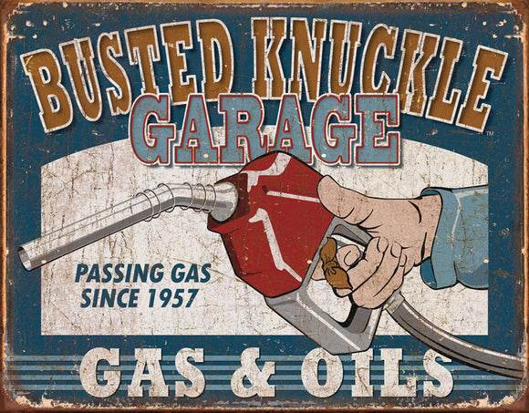 New Busted Knuckle Garage Passing Gas Since 1957 Gas & Oils Man Cave Vintage Metal Tin Sign 1738