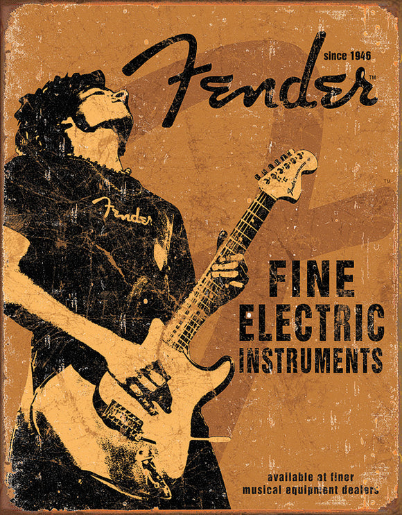 Fender Rock On Sine 1946 Fine Electric Instruments Collectible Metal Tin Sign 1765