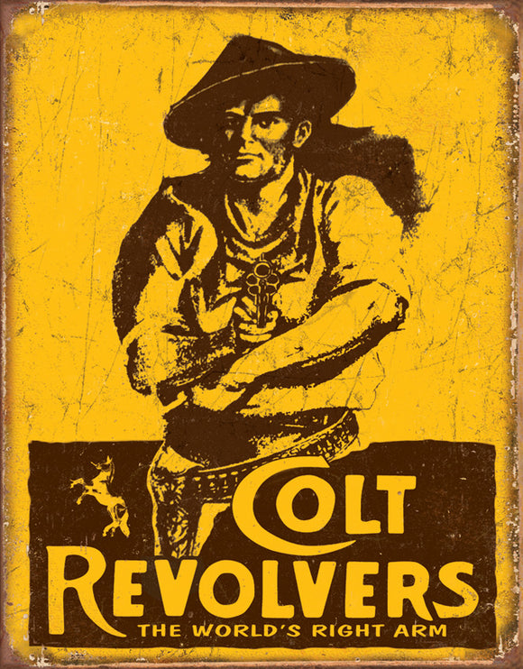 Colt Revolvers The World's Right Arm Yellow Vintage Man Cave Metal Tin Sign 1789