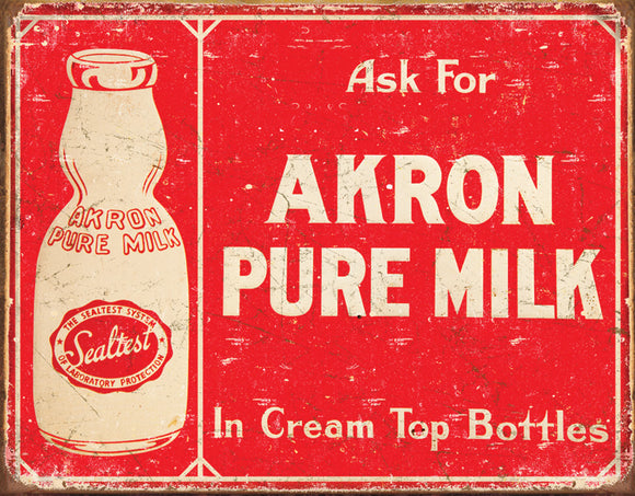 Akron Pure Milk Advertisement Red & White Home Kitchen Decor Metal Tin Sign 1841