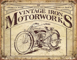 Vintage Iron Motorworks American Made Since 1902 Motorcycle Man Cave Metal Tin Sign 1842