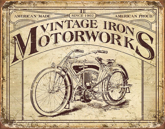 Vintage Iron Motorworks American Made Since 1902 Motorcycle Man Cave Metal Tin Sign 1842