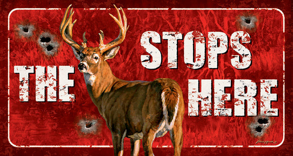 The Buck Stops Here Deer Bullet Hole Hunting Man Cave Red Tin Sign 1919