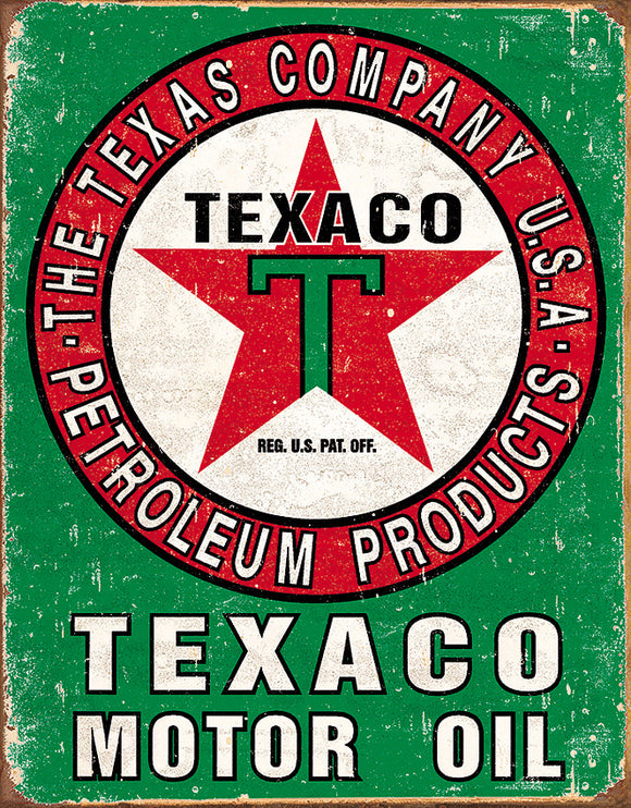 New Texaco Motor Oil The Texas Company USA Collectible Vintage Green & Red Tin Sign 1927