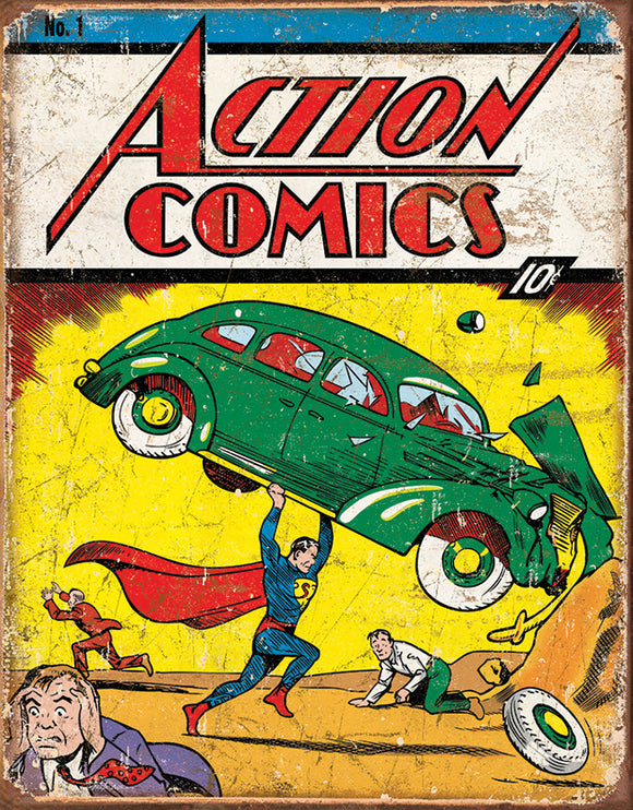 New Superman Action Comics No. 1 Issue Comic Cover Collectible Vintage Tin Sign 1965