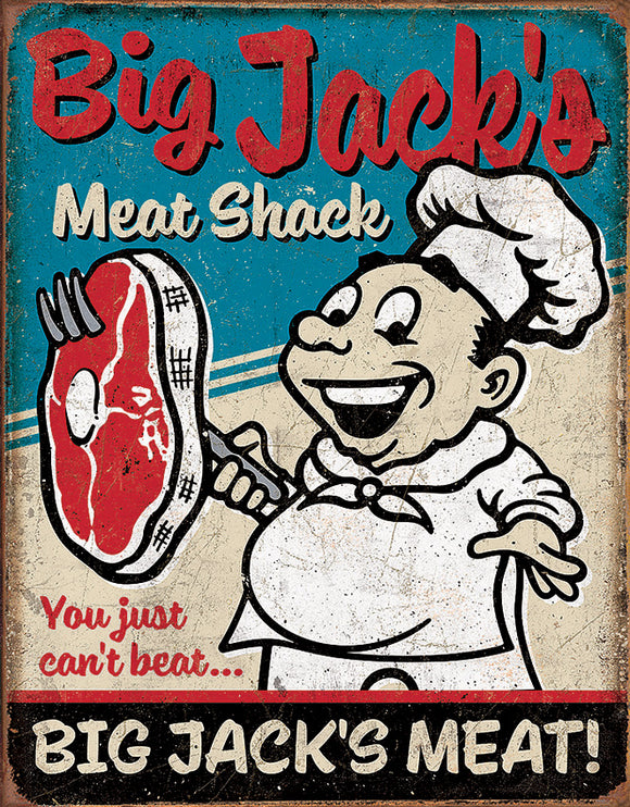 Big Jacks Meats Sign Tan/White/Blue Nostalgic Diner Wall Décor Tin Sign 2122
