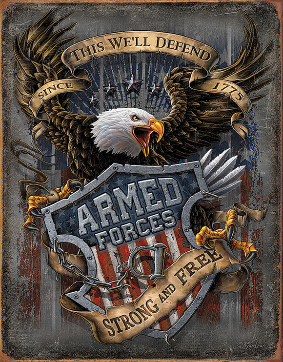 Armed Forces Since 1775 Strong and Free USA Memorabilia Tin Sign 2149