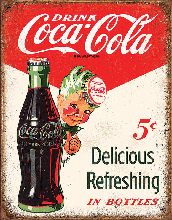 New Drink Coca-Cola Coke Boy 5 Cents Vintage Metal Tin Sign 2168