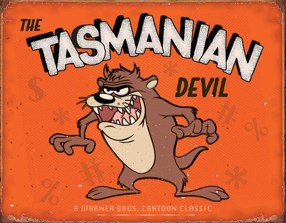 The Tasmanian Devil Looney Tunes Cartoon Character Orange Metal Tin Sign 2180
