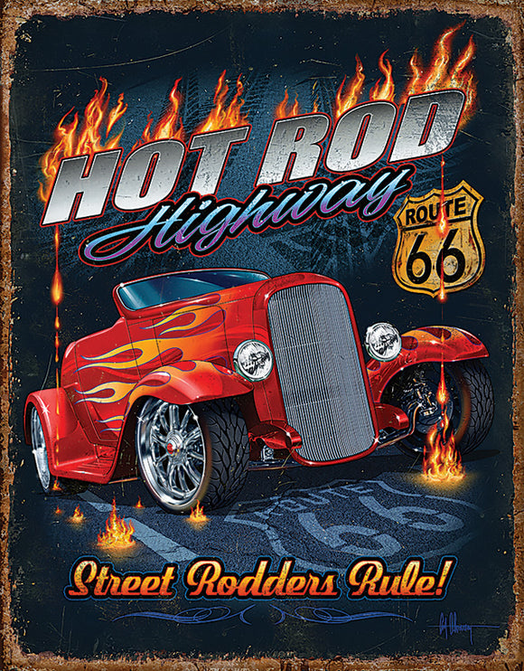 Hot Rod Route 66 Tin Sign Wall Décor 2370