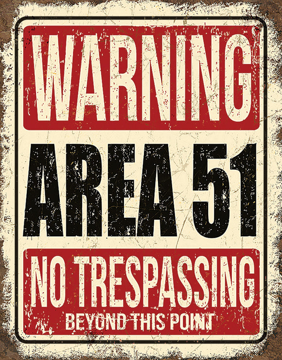 Area 51 No Trespassing White/Red/Black Nostalgic Wall Décor Tin Sign 2375