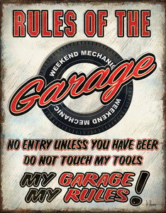 Tin Signs Rules Of The Garage Design Red/White Metal Sign Wall Decor 2410