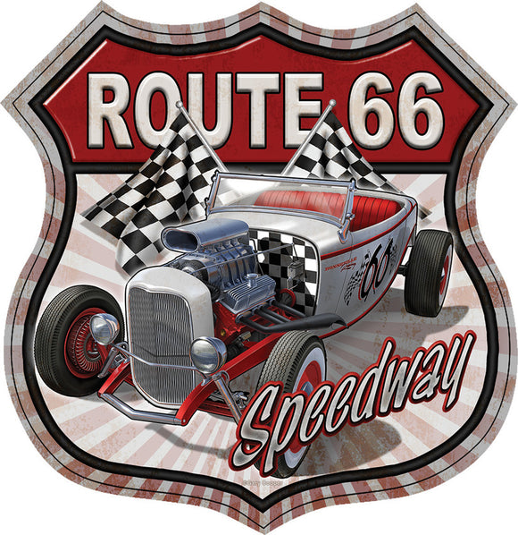 Tin Signs Route 66 Speedway Car Shield Design Metal Sign Wall Decor 2421