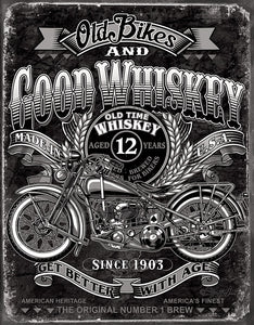 Old Bikes Good Whiskey Wall Décor Metal Tin Sign 2458