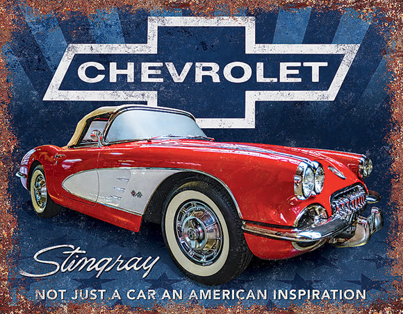 Chevy Stingray Corvette Blue/White/Red Nostalgic Wall Décor Tin Sign 2471
