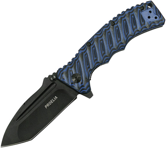 Proelia Linerlock Blue & Black g10 Folding d2 Knife 010blbk