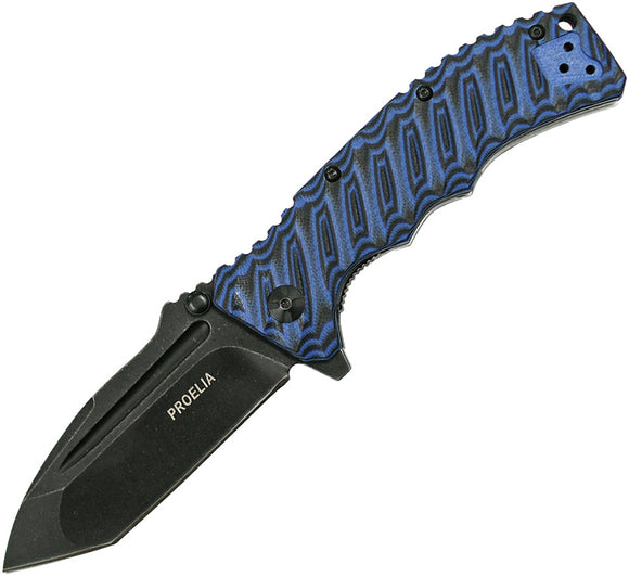 Proelia Linerlock Blue & Black g10 Folding d2 Knife 010blb