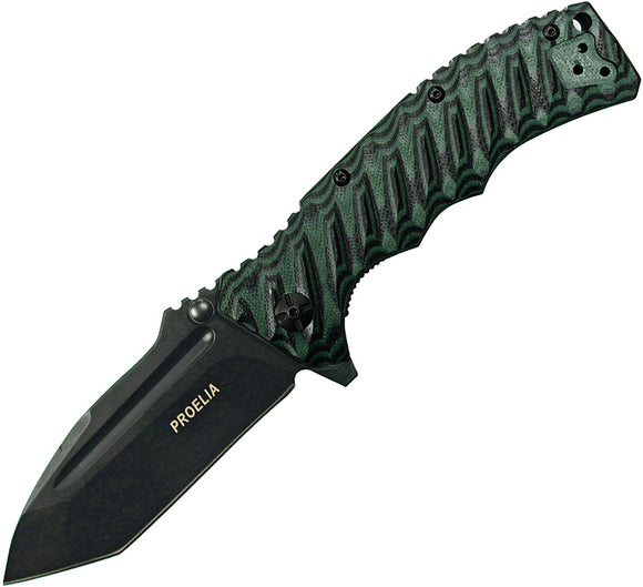 Proelia Linerlock Green & Black g10 Folding d2 Knife 010gnbk