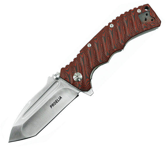 Proelia Linerlock Black & Red G10  Folding D2 Knife 010rs