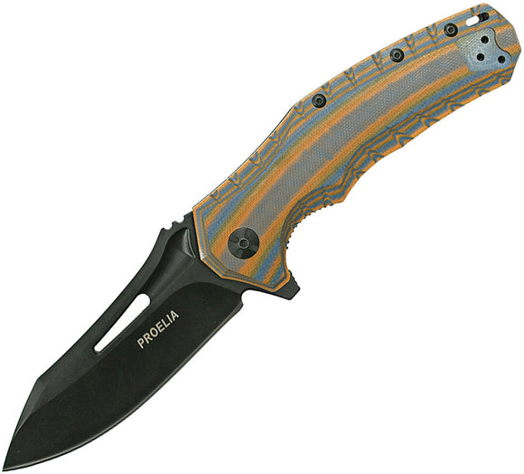 Proelia Linerlock Orange & Gray Folding Black blade Knife 020brbk