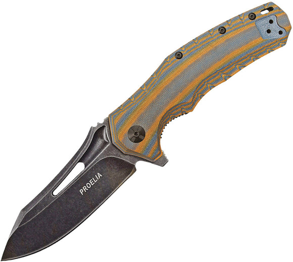 Proelia Linerlock Orange & Gray Folding Black blade Knife 020brb
