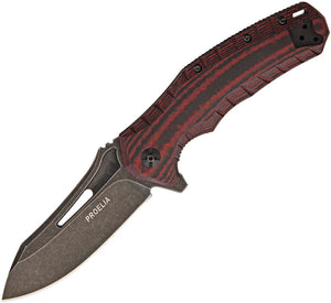 Proelia Drop Point Linerlock Red & Black Folding D2 Knife 020rb