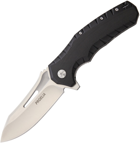 Proelia Linerlock Black G10  Folding D2 Knife 020
