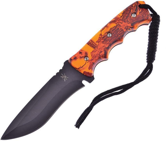 Frost Fixed Blade Orange Camo Tac Xtreme Stainless Black Knife w/ Sheath