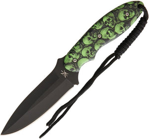 Frost 9" Fixed Blade Skull Camo Green Pakkawood Black Tac Xtreme Knife