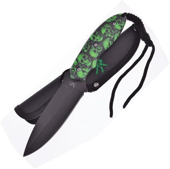 Frost TacXtreme Fixed Blade Green Skull Camo Pakkawood Stainless Knife