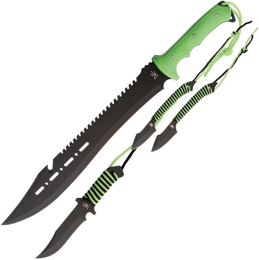 Frost Cutlery 4pc Set Stainless Fixed Black Machete Bowie