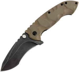 United Cutlery USMC Desert Warrior A/O Black Folding Blade Tan Handle Knife 3086