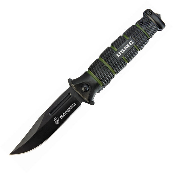 United Cutlery USMC Combat Linerlock A/O Folding Blade Black & Green Handle Knife 3098