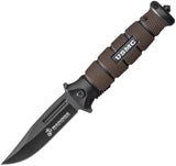 United Cutlery USMC Assisted Open Brown Aluminum Handle Folding Blade Knife 3161