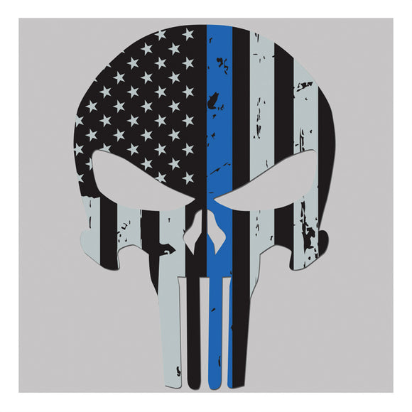 United States Tactical Thin Blue Line Skull Design Sticker BS767