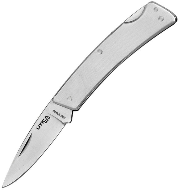 Utica Ridge Brushed Stainless Handle Lockback Folding Pocket Knife 11131029cp