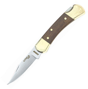 Utica Original Brown Wood Brass Bolster Lockback Folding Pocket Knife 11169cp