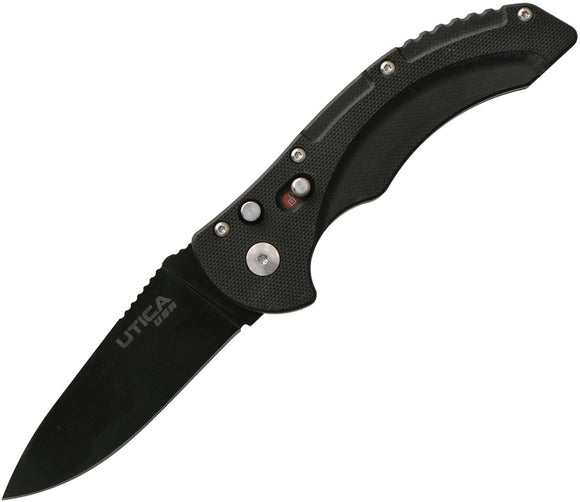 Utica Stealth QD Button Lock A/O Black G10 Folding Knife 11utka1