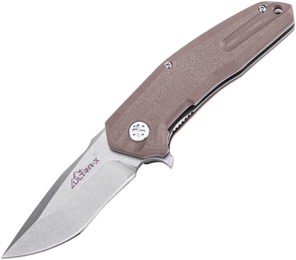 ultra-x cobra linerlock desert tan G10 folding 440C steel blade pocket knife