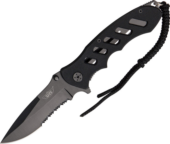 UZI Black Responder I G10 Folding Serrated Pocket Knife FDR001