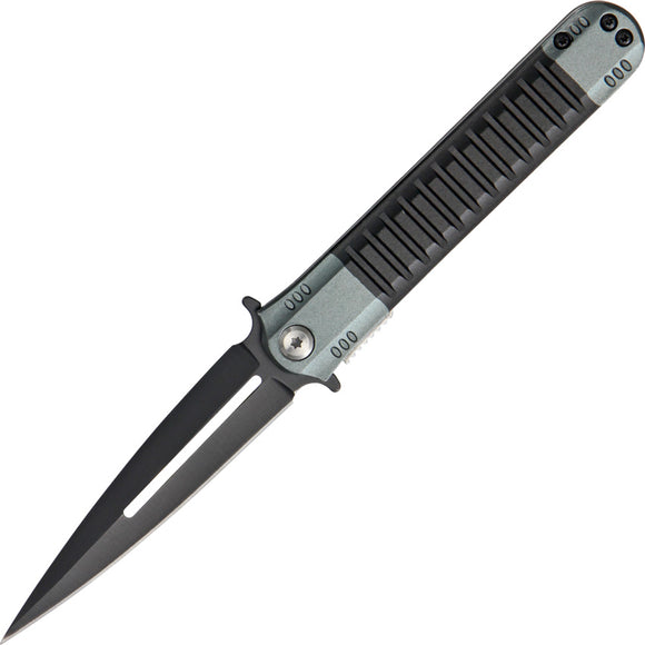 UZI Covert A/O Linerlock Black & Gun Metal Gray Aluminum Dagger Knife FDR009