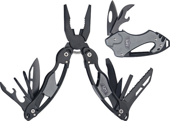 UZI Black Aluminum Pliers & Keychain Survival Multi-Tool 2pc Combo Set GS001