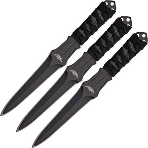UZI 3pc Black 6" Double Edge Dagger Style Fixed Throwing Knife Set KT03